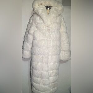 Elegant White Faux Fur Coat size medium